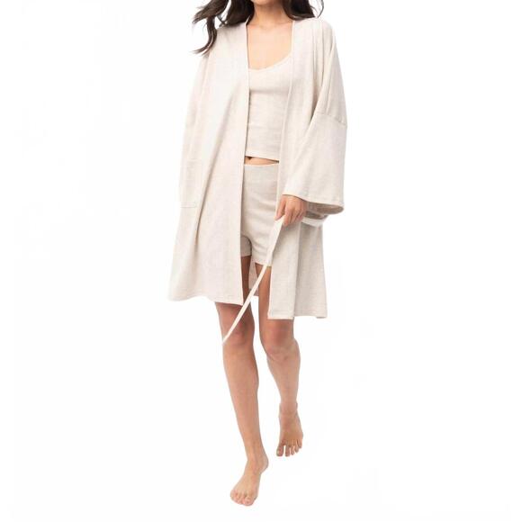 NEW UNDER THE CANOPY organic cotton short lounge robe in oatmeal